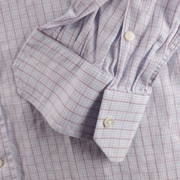 Canali Blue Purple Italy Check All Cotton 15.5 Button Up Luxury Long Sleeve Men - Picture 4 of 16